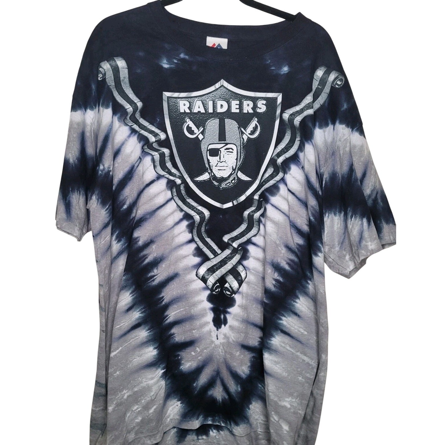 Vintage 90s Oakland Raiders Majestic Tie Dye Shirt Mens Sz XL Front/Back Logo