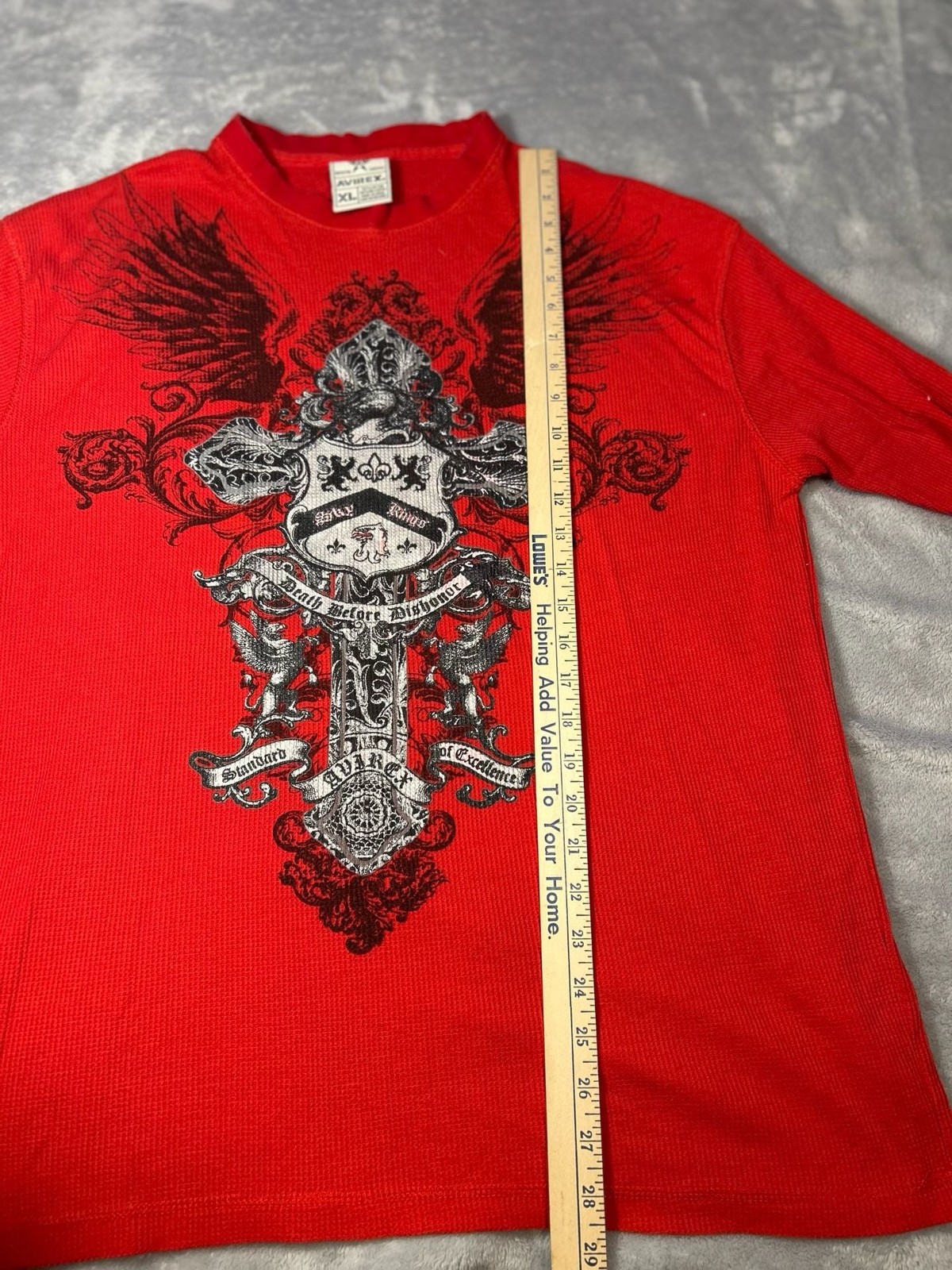 Avirex Graphic Waffle Knit Long Sleeve Shirt Red XL