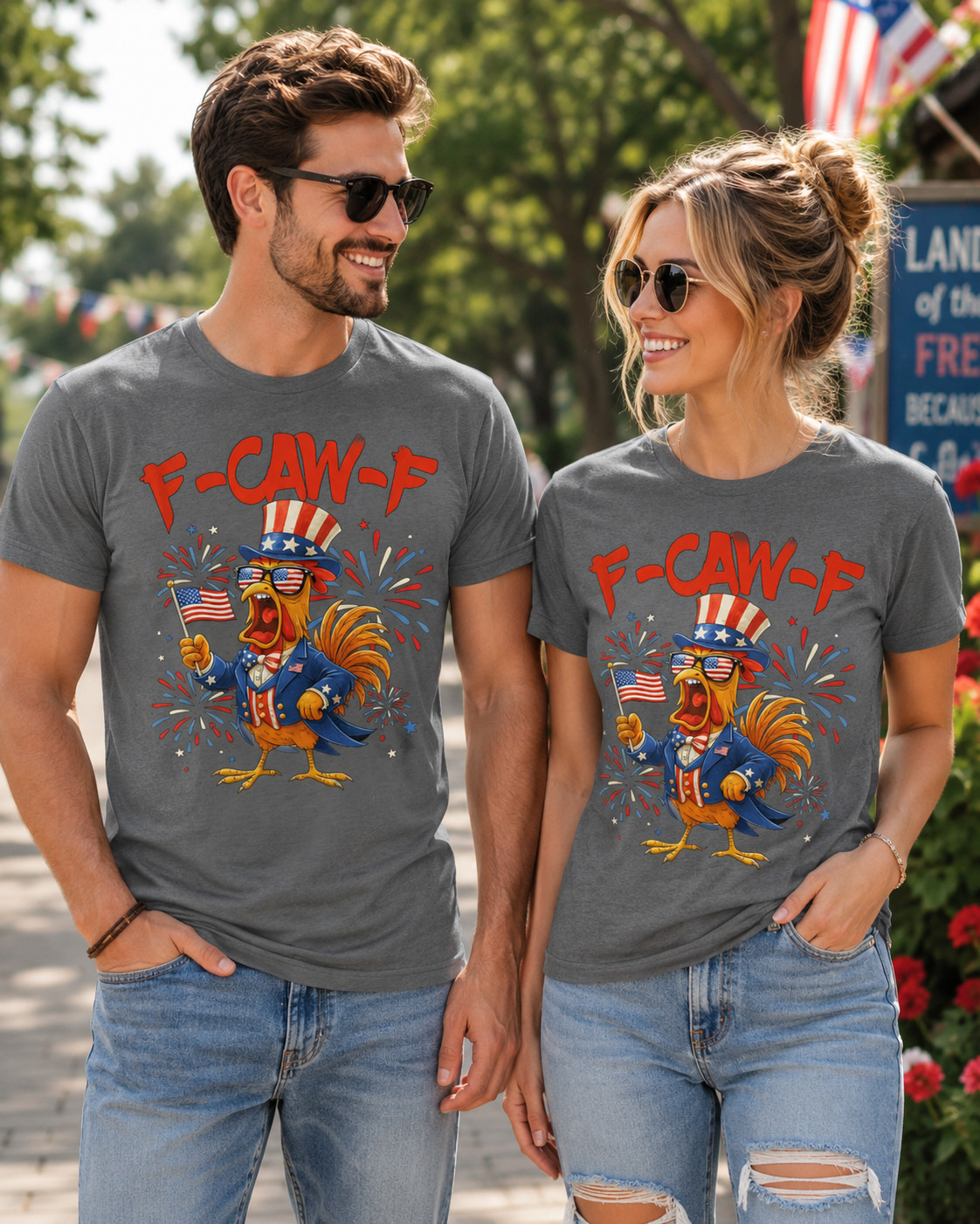 4th of July F-Caw-F Rooster Chicken T Shirt