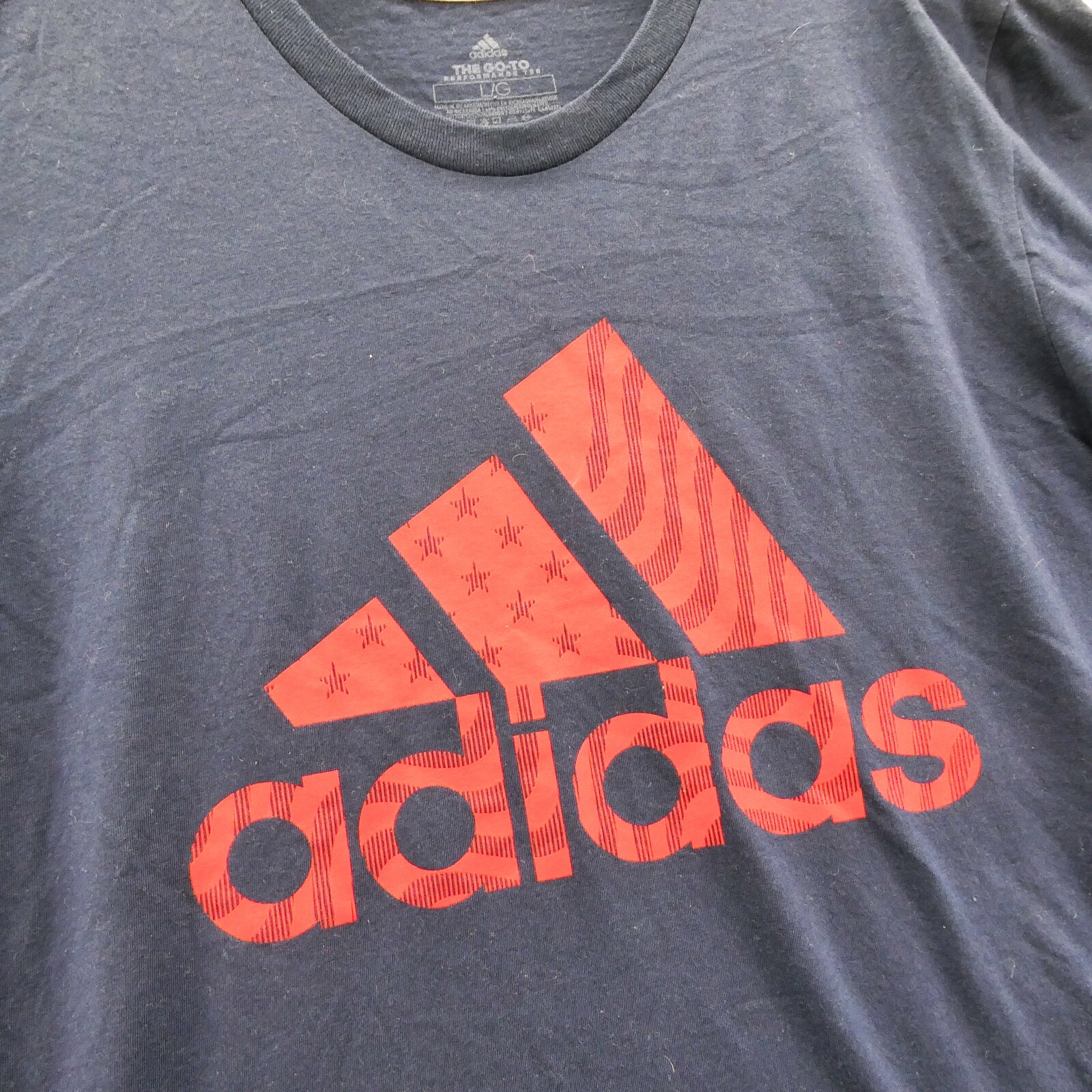 Adidas Shirt Mens Large Blue Short Sleeve Go To Performance Tee Crew Gym Sport