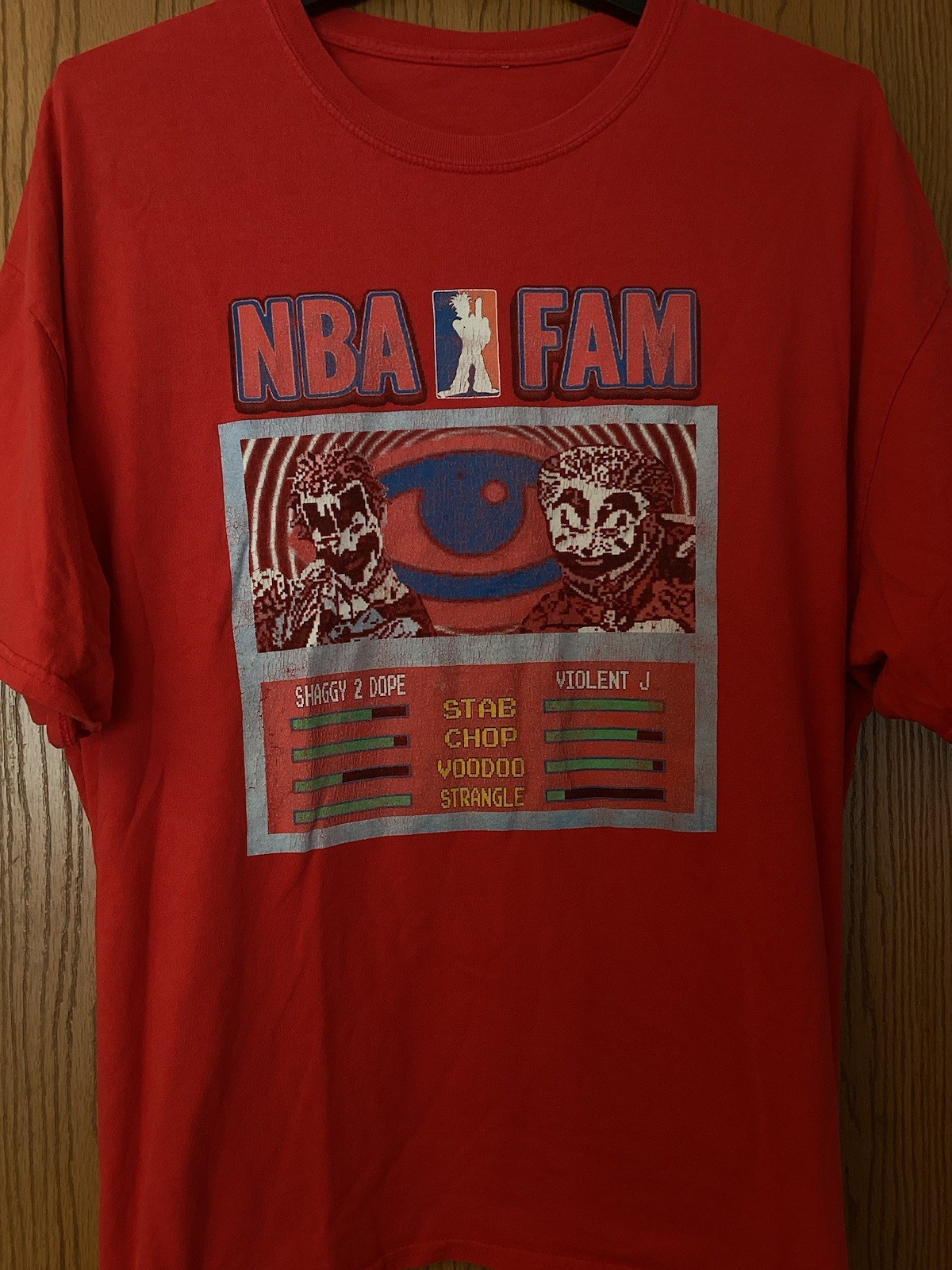 ICP- Shaggy 2 Dope & Violent J – “NBA Fam” – Red Shirt – No Tag – 29.5” X 26.5”