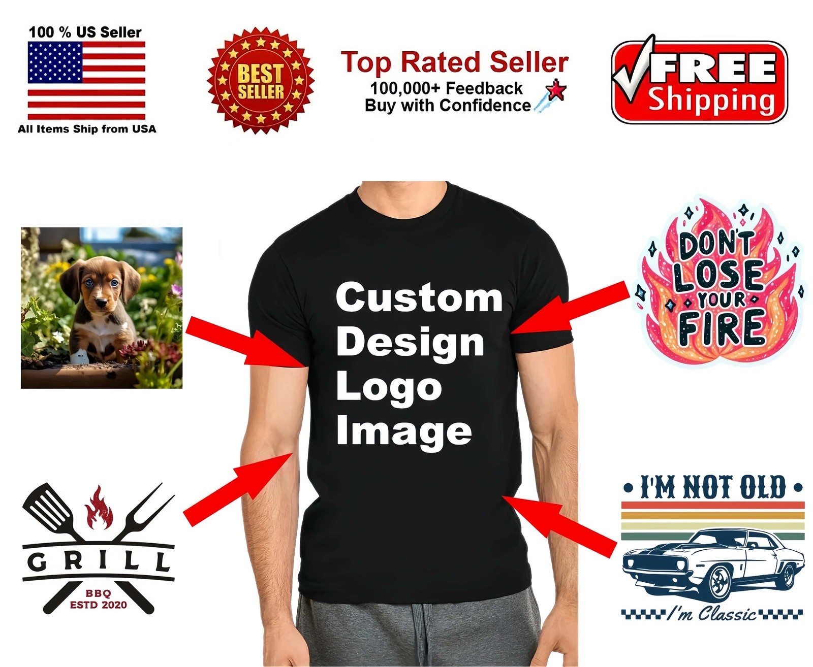 Personalized Custom T-Shirt Printing with your photo, text, logo, anything New