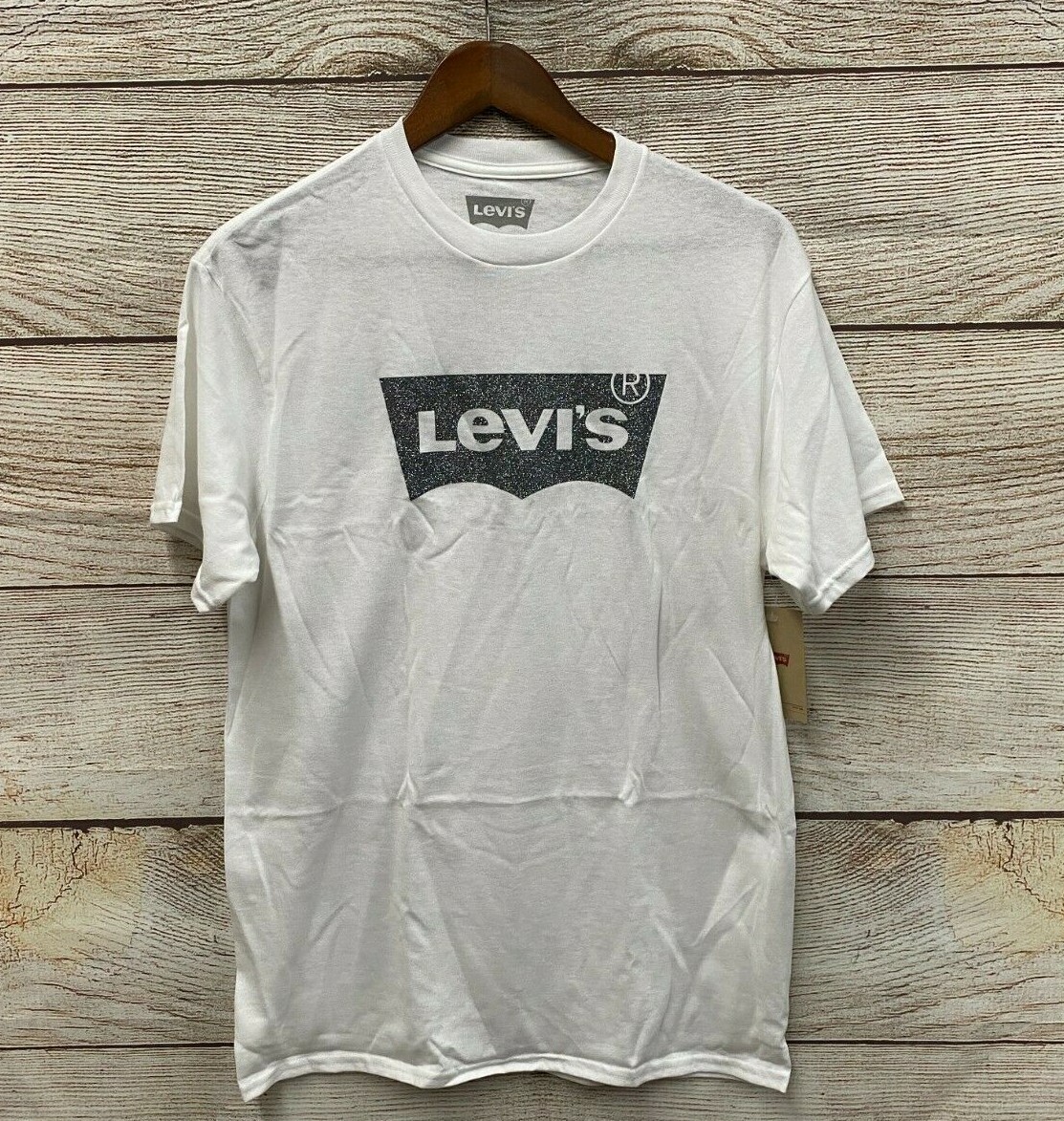 Levi&rsquo;s T Shirt Mens Size Medium Silver Glitter Batwig Slim Fit T Shirt New