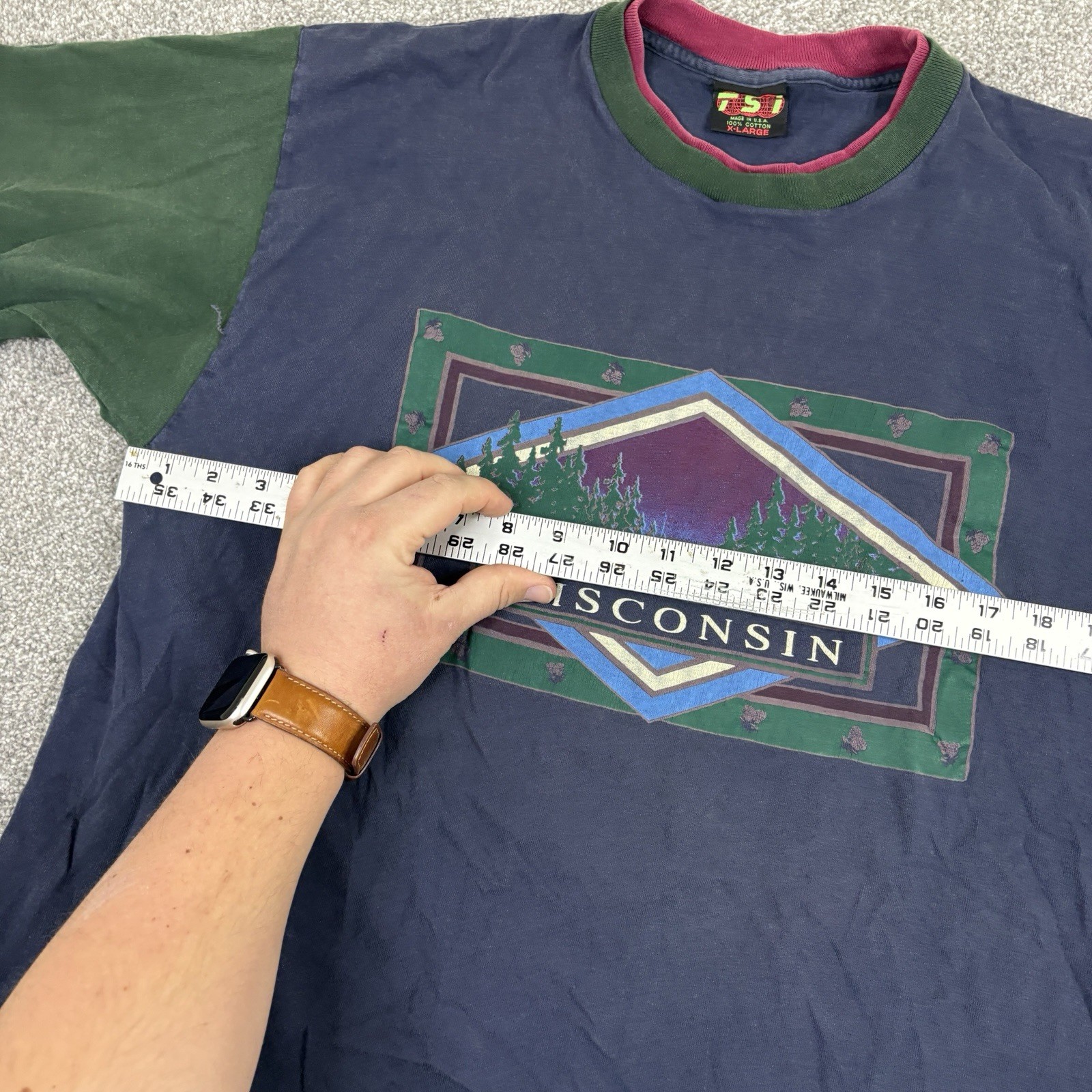Vintage Wisconsin T Shirt Mens XL Colorblock 90s Single Stitch Retro TSI Tag