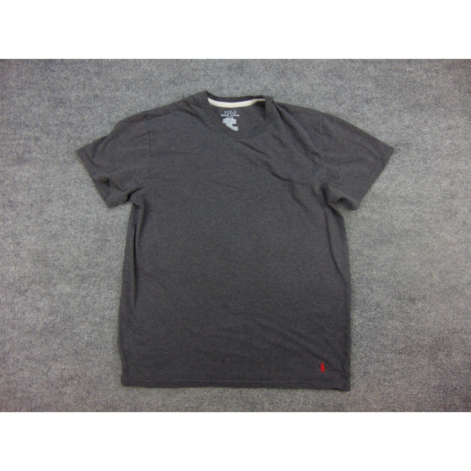 Polo Ralph Lauren T-Shirt Mens Medium V-Neck Charcoal Gray Solid Pony Logo Tee