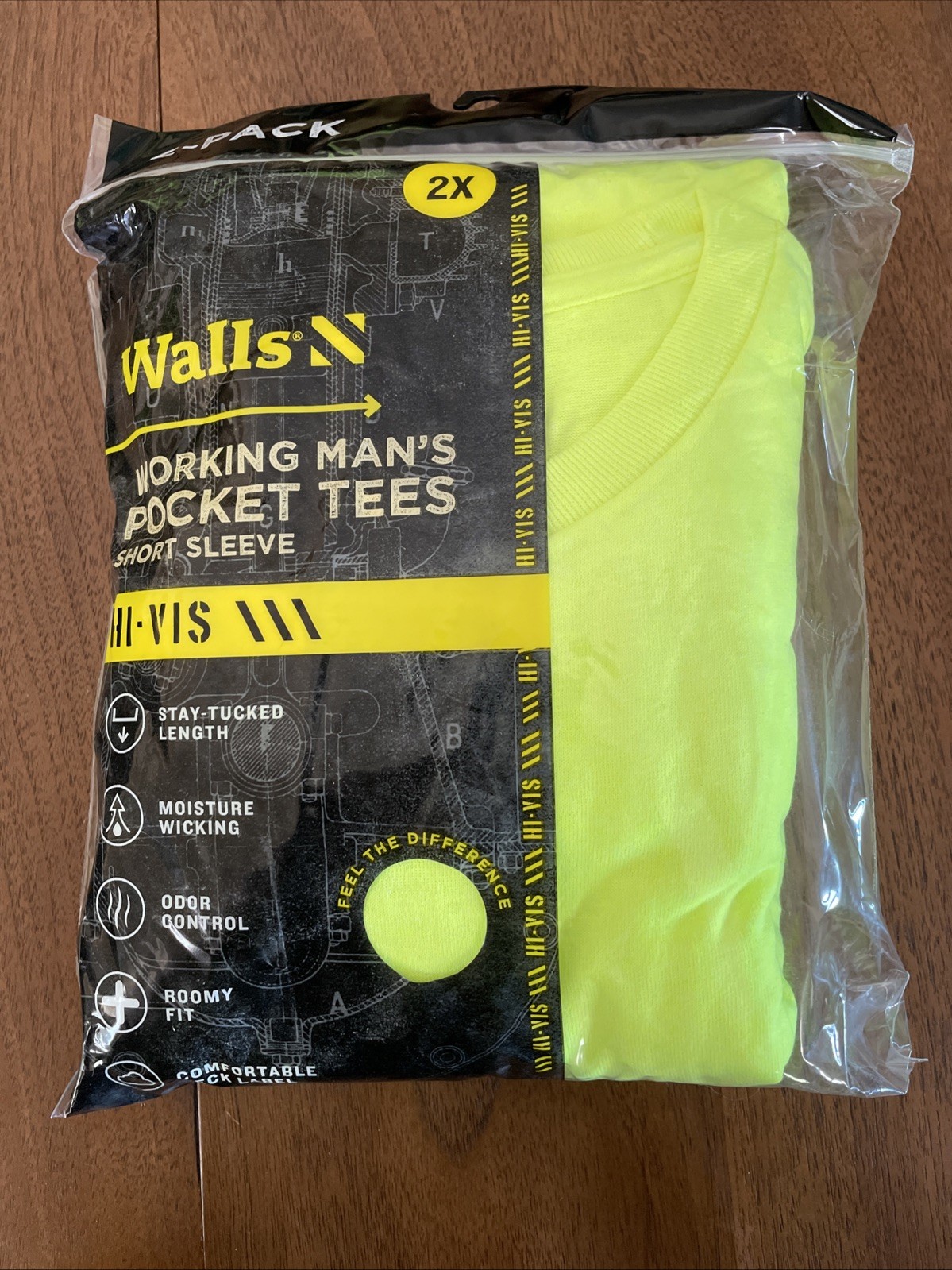 Walls Short Sleeve Working Man&rsquo;s Pocket Tees 2X Yellow 2 Pack New In Pkg