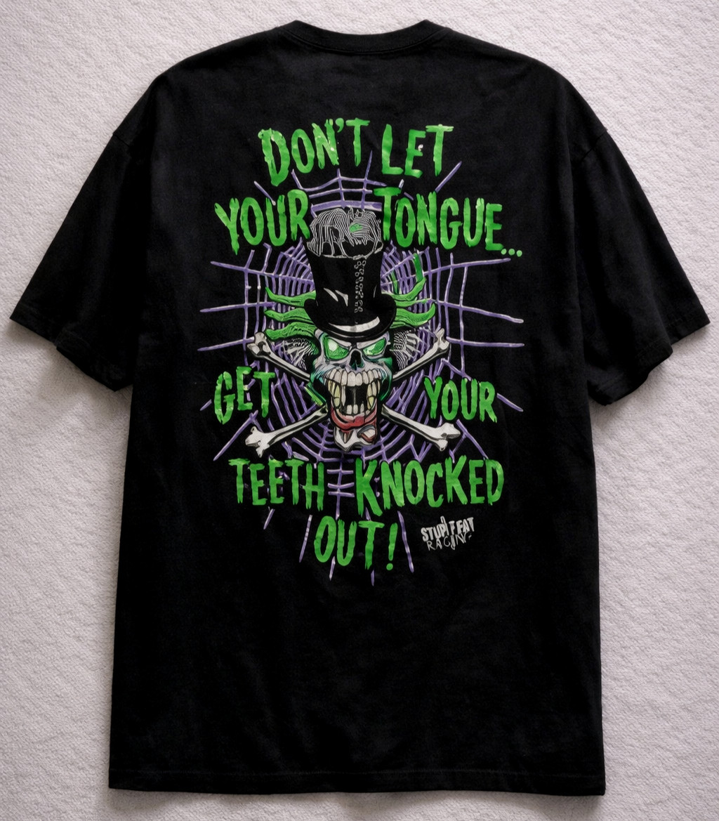 STUPID FAST Racing Skull T Shirt XXL Black Double Sided Grunge Graphic Fader