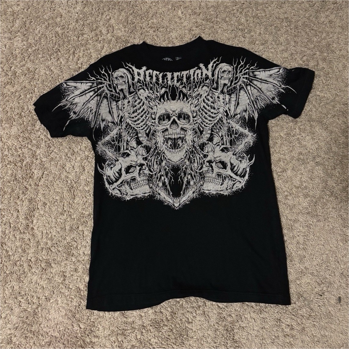 Affliction Men&rsquo;s Black Graphic Skull Crew Neck Short Sleeve Cotton Tee S