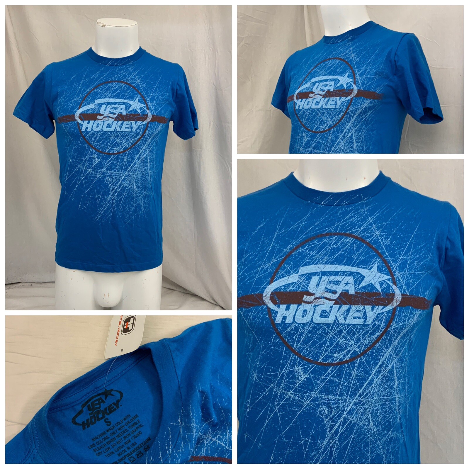 USA Hockey T Shirt S Blue 100% Cotton Short Sleeve Crew Neck NWT YGI N1-421
