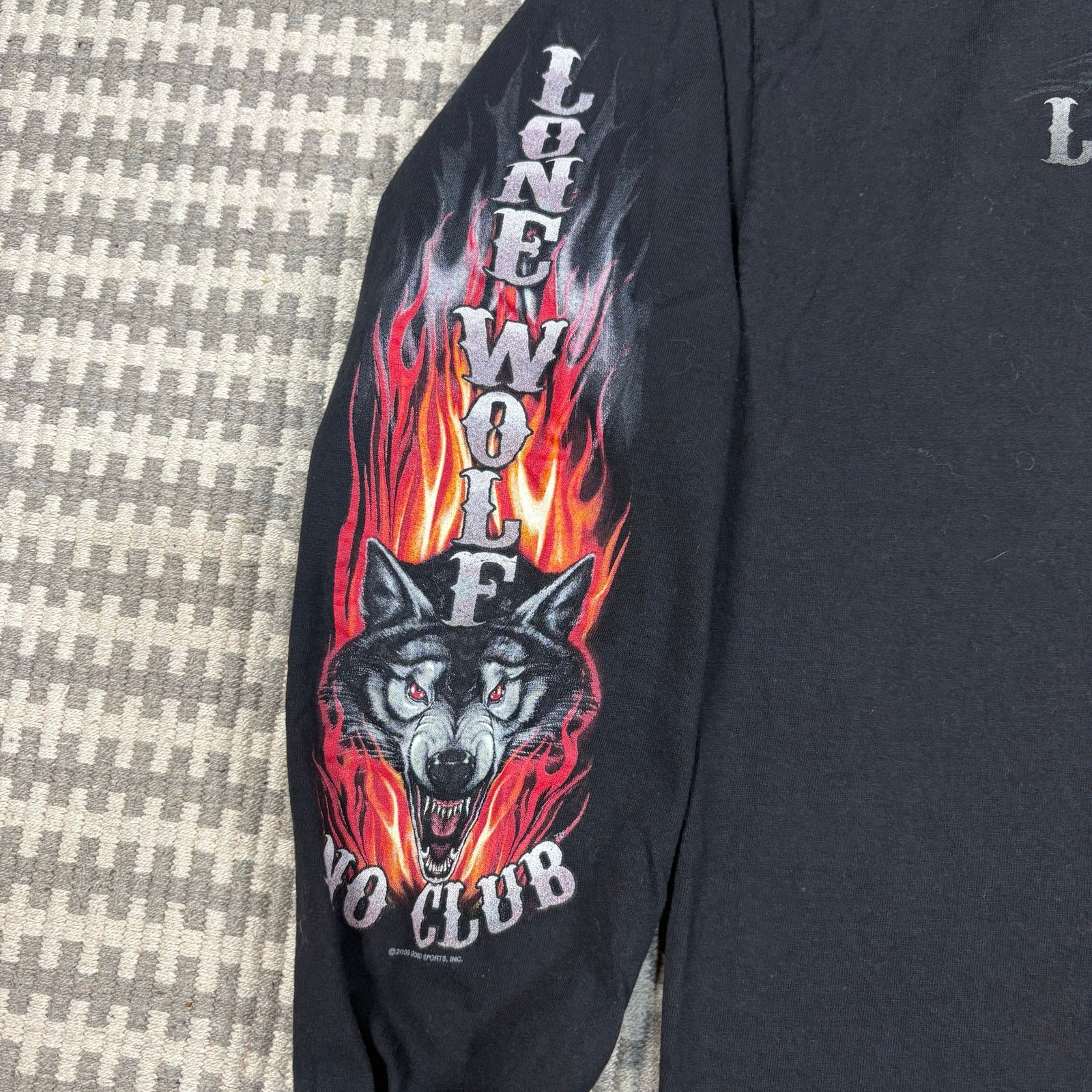 Hot Leathers Lone Wolf No Club Biker Long Sleeve Shirt with Flames Sz XL