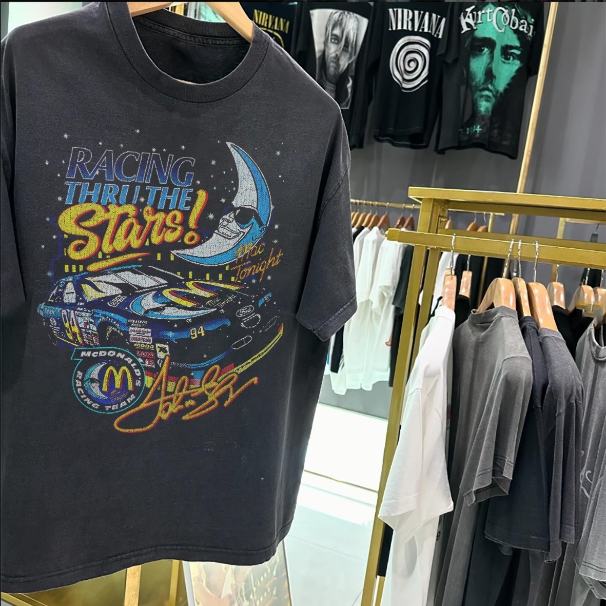 Mcdonalds Racing Thru The Stars Washed T-Shirt Black L