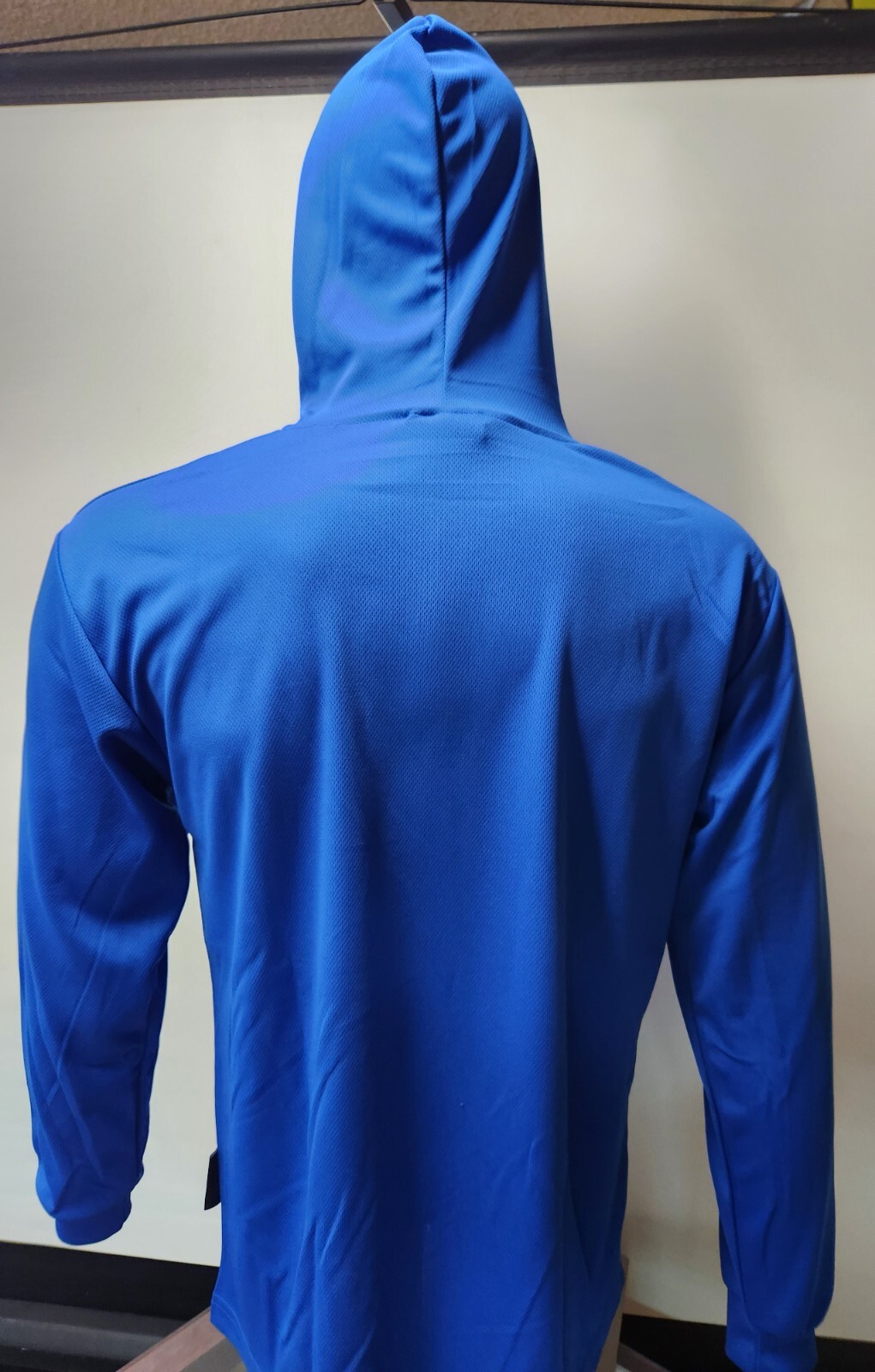 BLUE Long Sleeve Shirt With Hoodie, Polyester birdeye mesh fabric