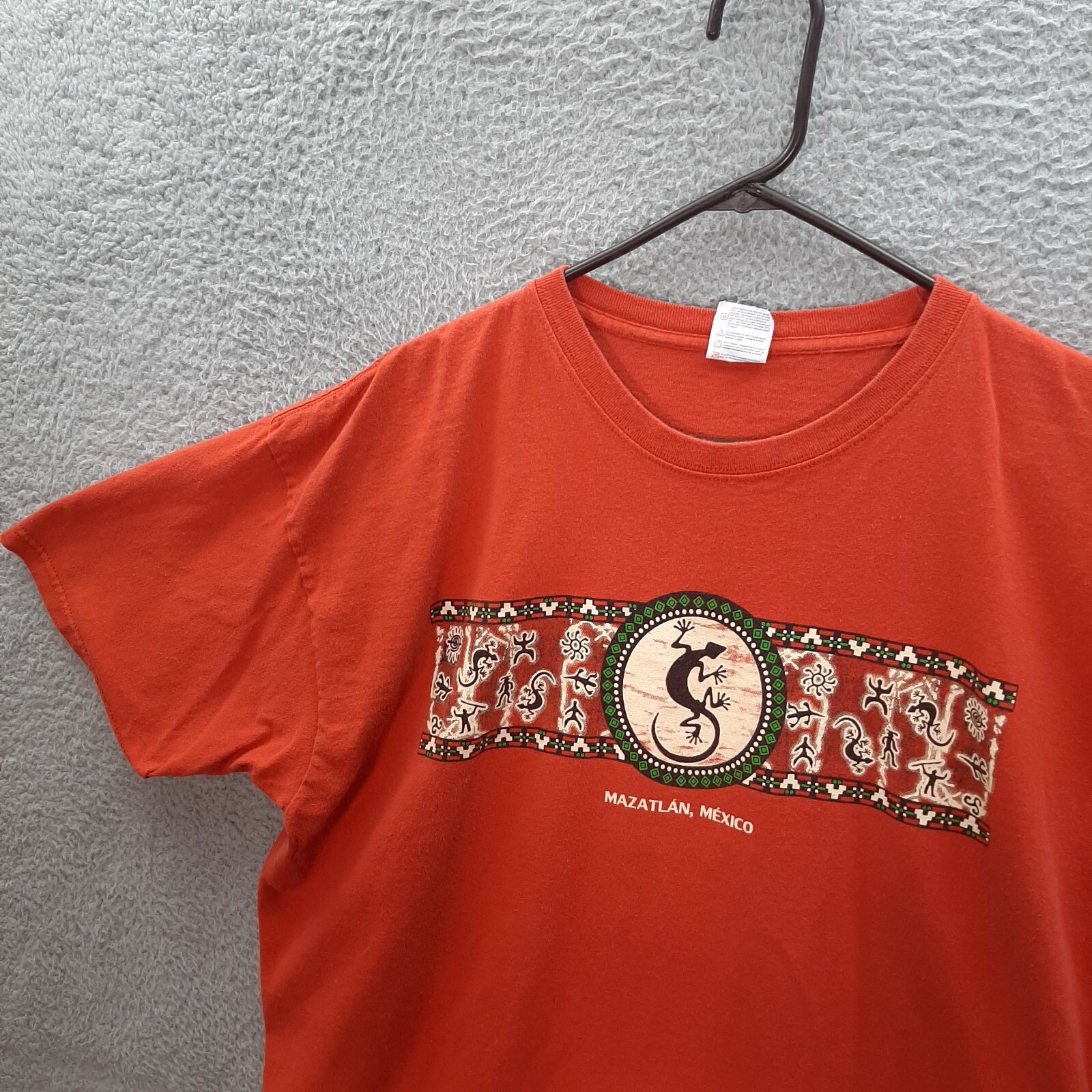 Mexico Shirt Adult 2XL XXL Orange Mazatlan Gecko Lizard Iguana Aztec Southwest