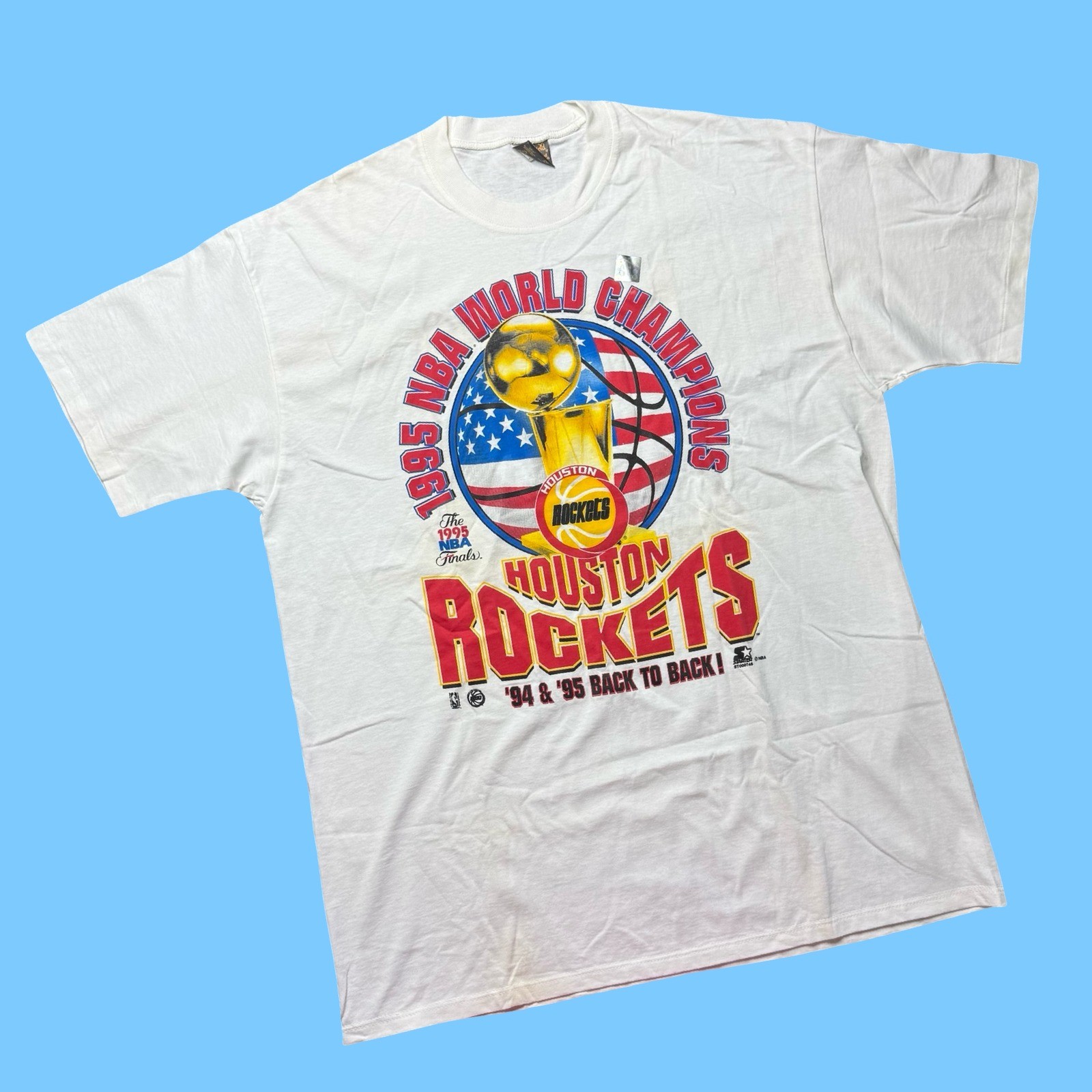Houston Rockets Vintage 1995 Champions T shirt 2XL Touch Of Gold NOS