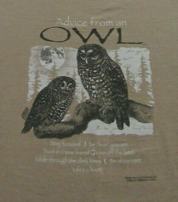 Your True Nature ADVICE FROM AN OWL Nature Lover Beige SS T Shirt Size L