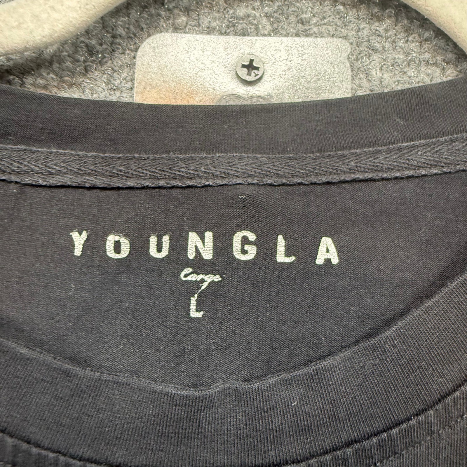 YoungLA Tshirt Mens Large Black Logo Tab Gym Workout Fitness Training Essential