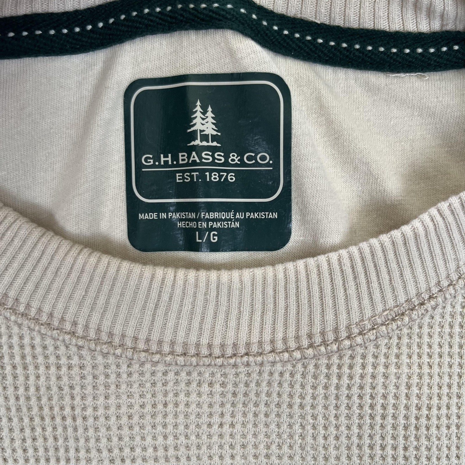 G.H. Bass & Co Long Sleeve T-Shirt Mens Large Beige Field Tested 1876 Thermal