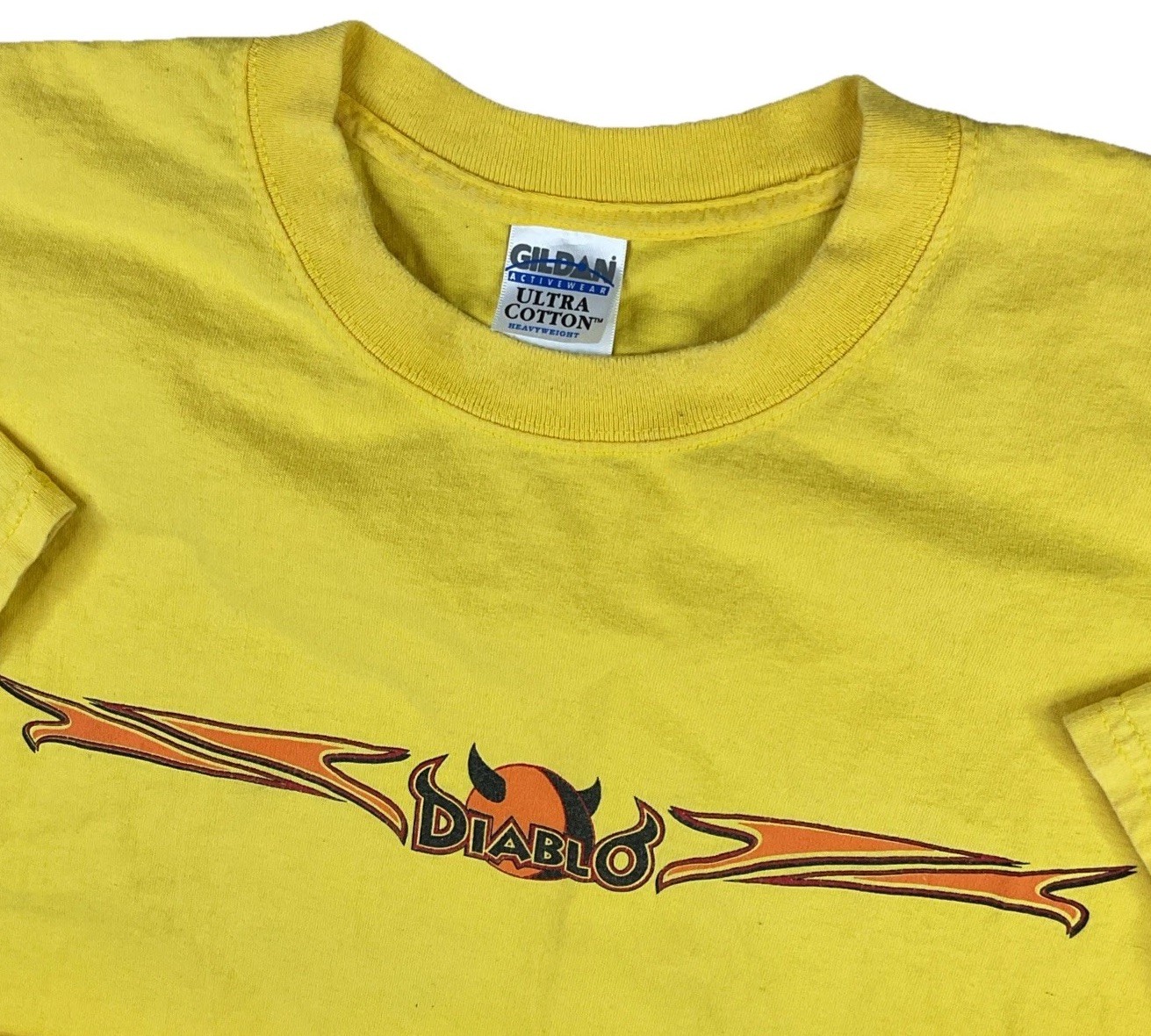 Vintage Diablo Paintball T-Shirt Men Sz XL Y2K Graphic Crew Yellow Short Sleeve