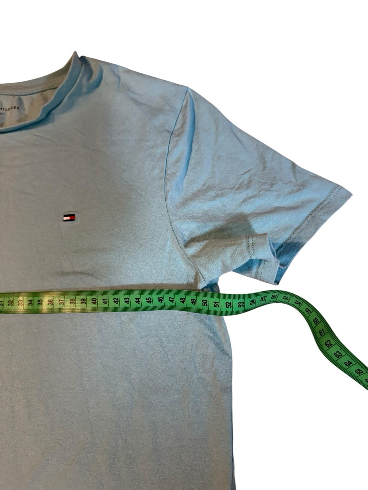 Tommy Hilfiger Mens T-Shirt Size L Light Blue Logo Print Cotton Designer T25
