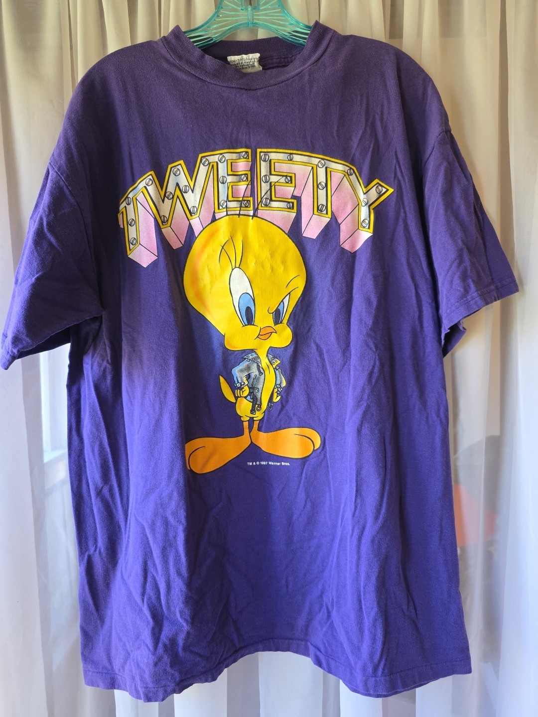 Vintage Tweety Bird Looney Tunes 1997 Graphic T Shirt BIKER 90s XL Purple