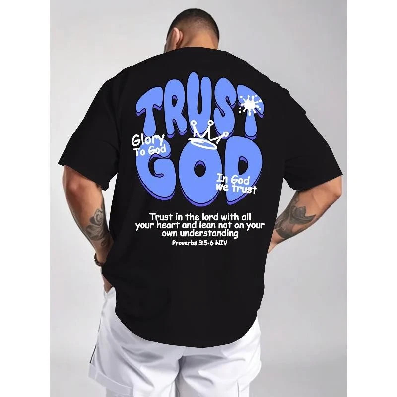Men&rsquo;s Summer Men&rsquo;s Trust God Christian Graphic T-Shirt Bible Verse Faith Tee
