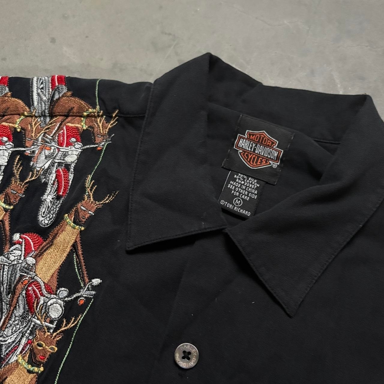 Harley Davidson Tori Richard Christmas Santa Reindeer Silk Camp Shirt Men Medium