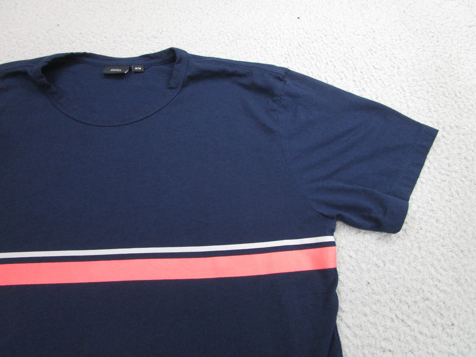 Onia Shirt Mens Medium Blue Pink Stripe Modal Blend Soft Short Sleeve crew neck