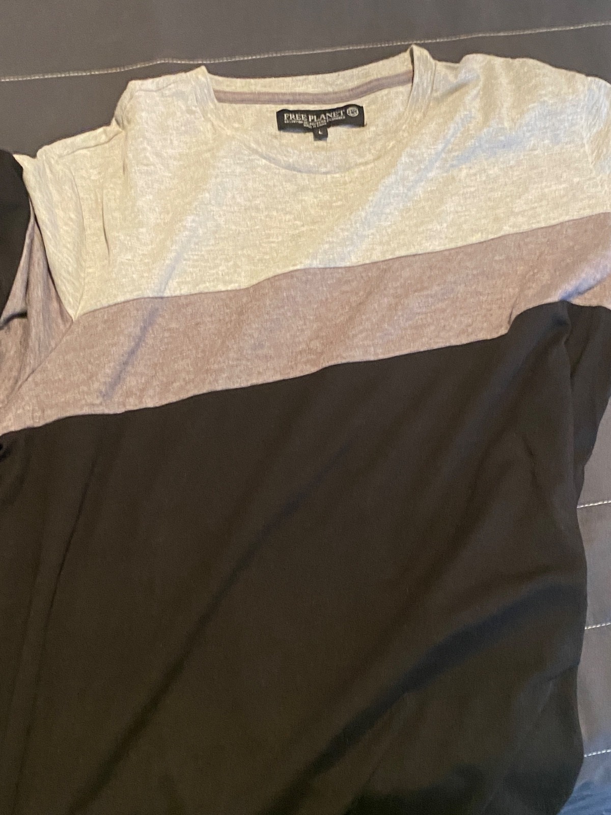 Free Planet Mens Large Color Block Long Sleeve Shirt Gray Black Crew Neck L
