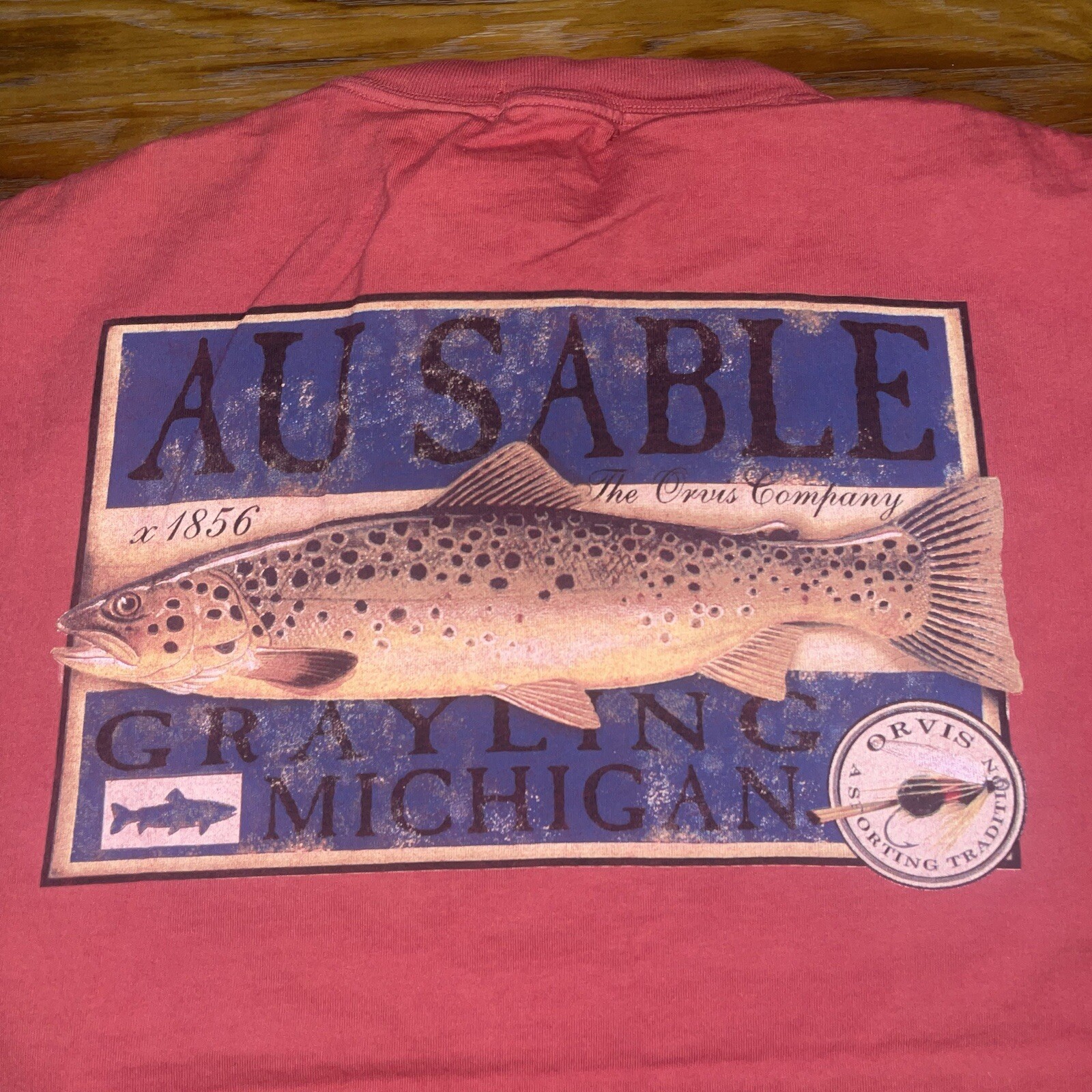 Vintage Orvis Au Sable River Brown Trout Fishing Tshirt Made In USA L Large Rare