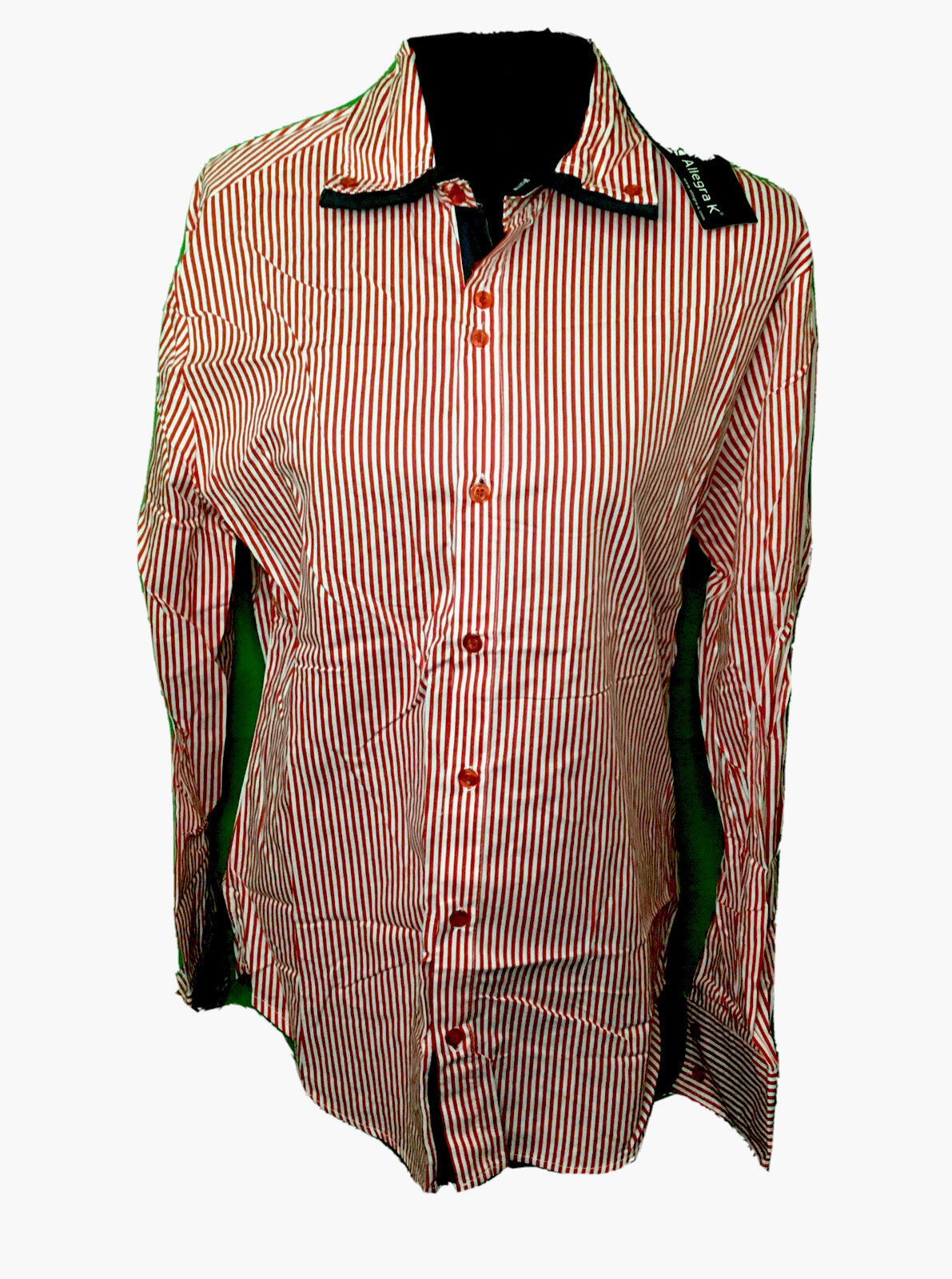 Allegra K Men&rsquo;s White/Red Stripe Shirt NWT Size 38 Contrast Sleeve NWT Free Ship