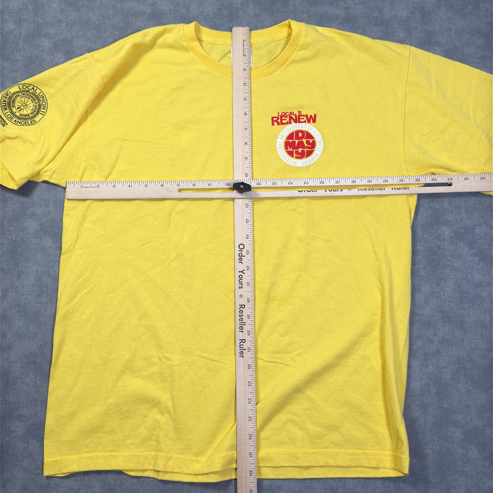 Bayside Shirt Mens XL Yellow IBEW Local 11 May Day BBQ Cornhole Graphic Tee