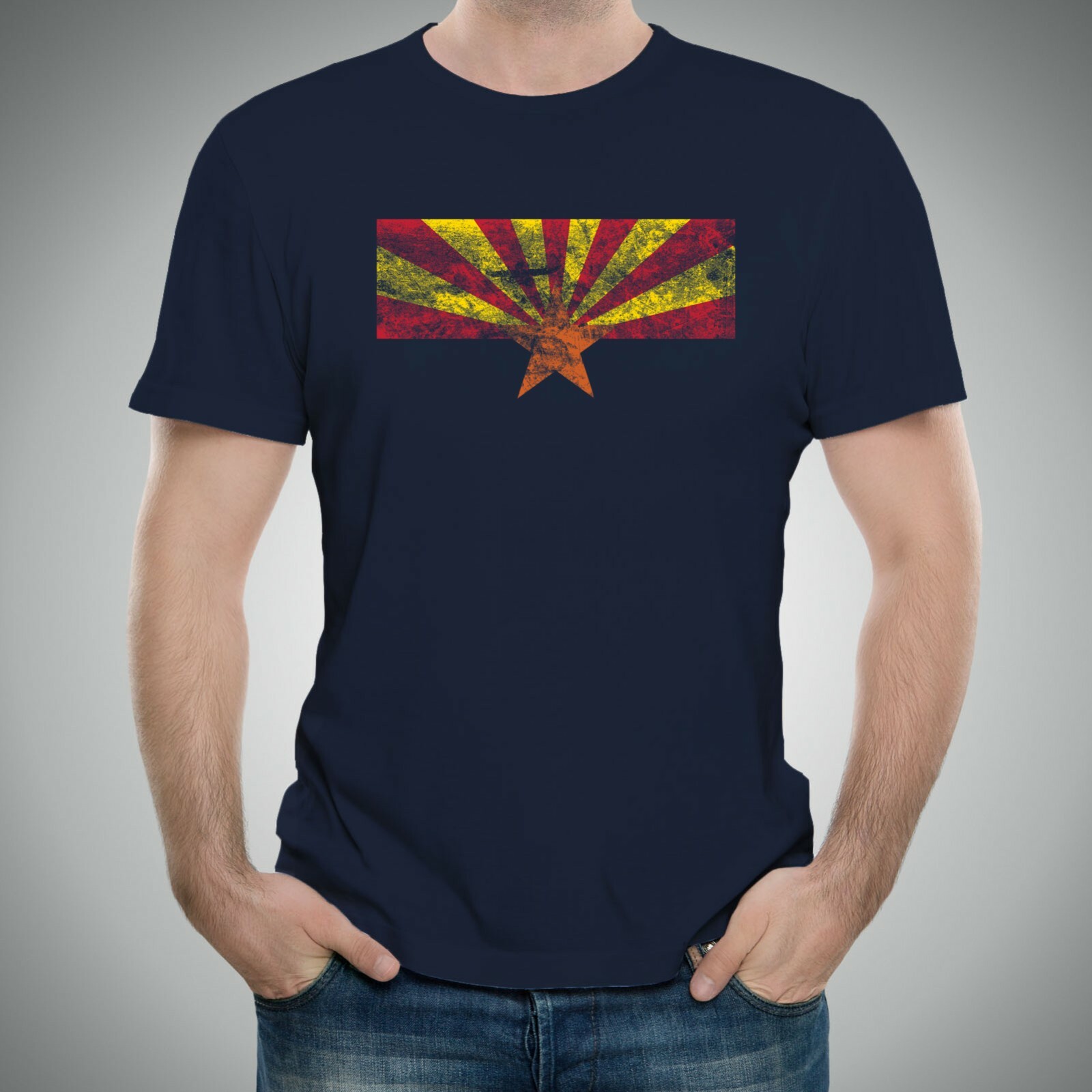 Arizona State Flag – Hometown Pride Local Souvenir Basic Cotton T-Shirt – Navy