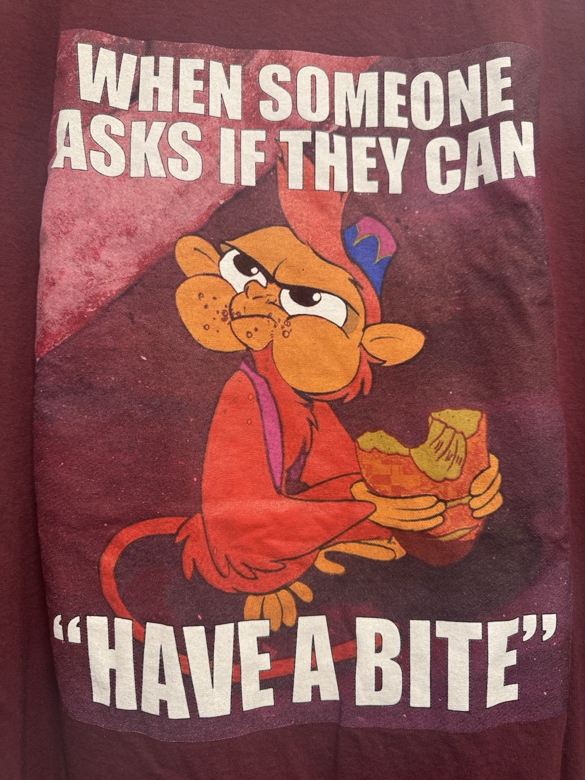 Disney Aladdin Abu Can I Have A Bite? T-Shirt Size 2X Maroon Red