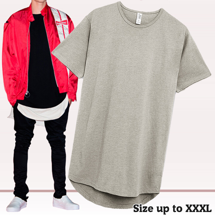 Casual Extended Drop Cut Extra Longline Crewneck T-Shirt (Grey)