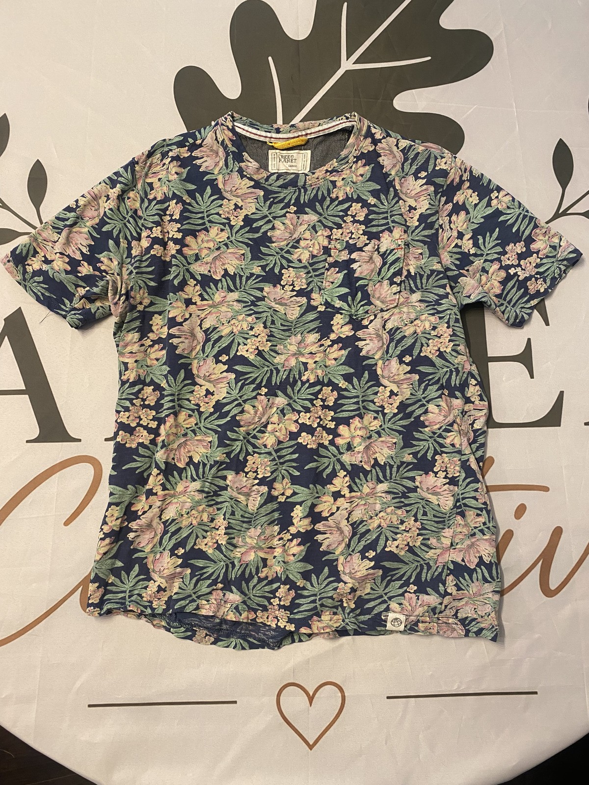 Free Planet Large Navy Floral Print Short Sleeve T-Shirt