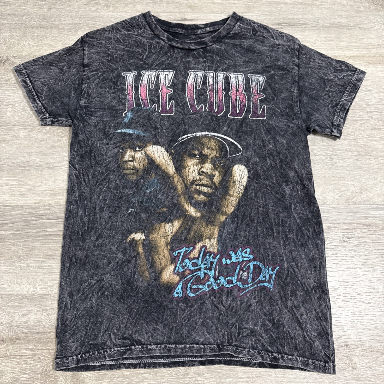 Ice Cube Shirt Today Was A Good Day Men&rsquo;s Black Acid Wash Small Tee 100% Cotton