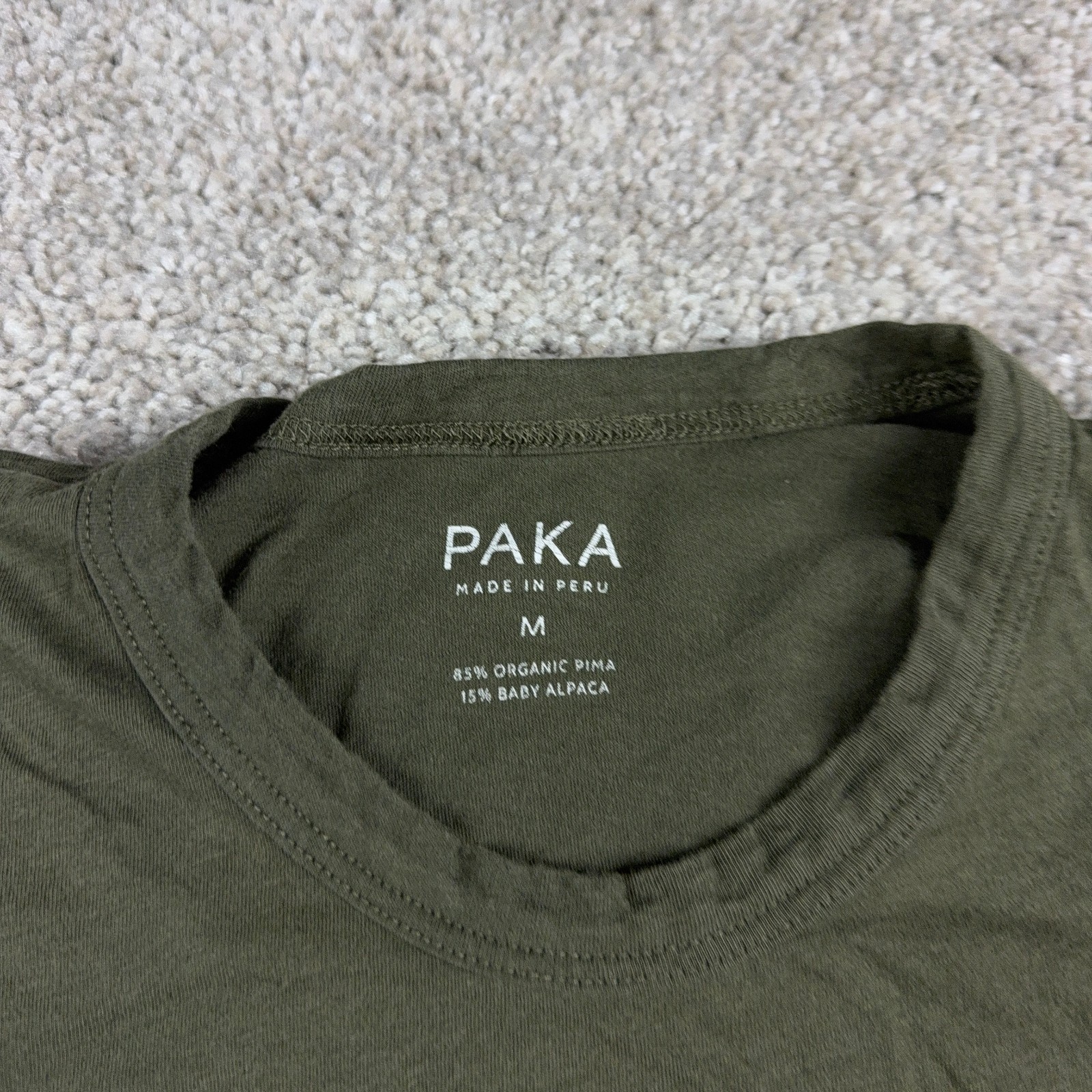 Paka Shirt Mens Medium Green Baby Alpaca Wool Blend Crew Neck Short Sleeve