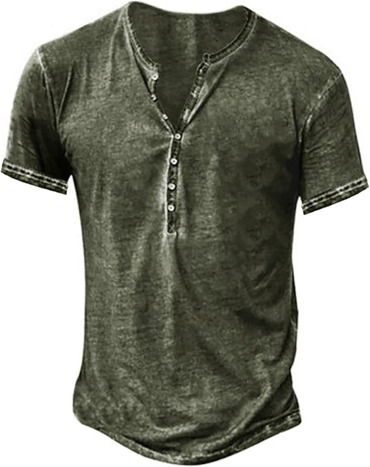 Mens Distressed Henley Shirt Short Sleeve Retro Washed Casual Slim Fit Tee