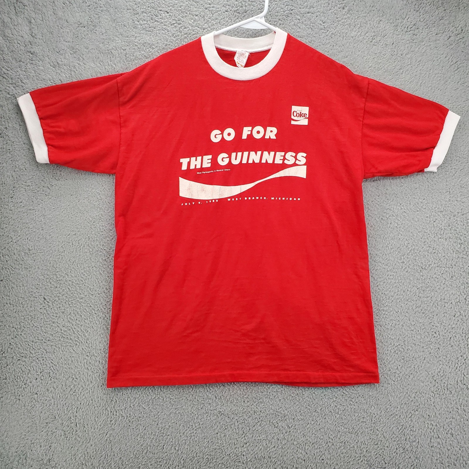 Vintage Coke Go For The Guinness Shirt Mens XL Red Ringer 1986 80s USA Made