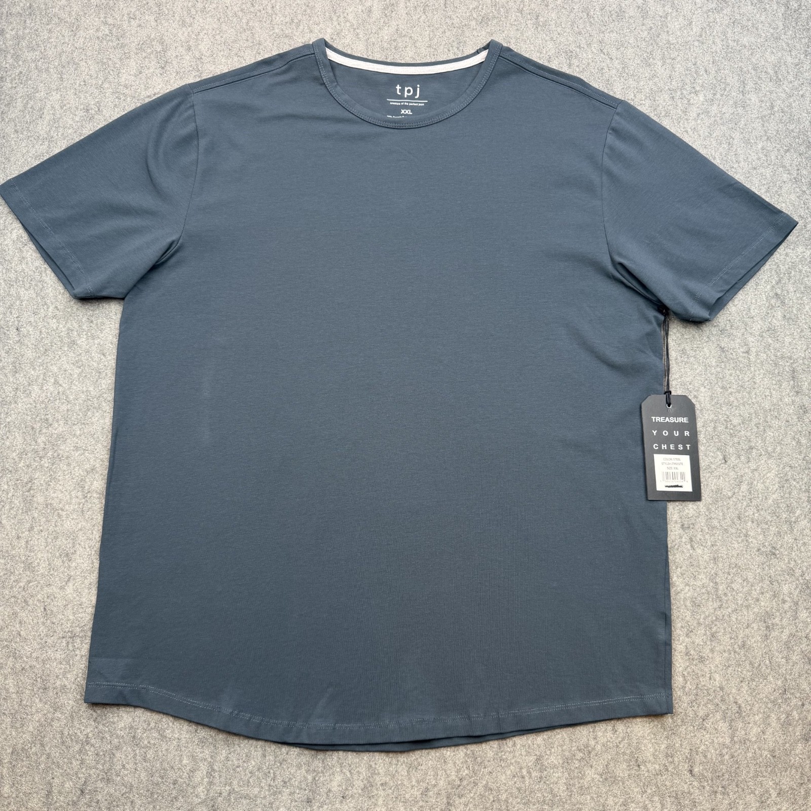 TPJ Shirt Mens 2XL Steele (Blue) Organic Cotton Stretch Crewneck Tee Preppy