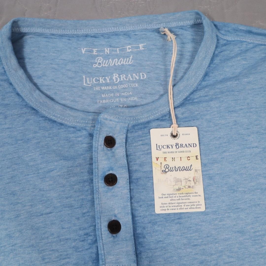 New Lucky Brand Henley Shirt Mens XL Blue Venice Burnout Long Sleeve Jersey Knit