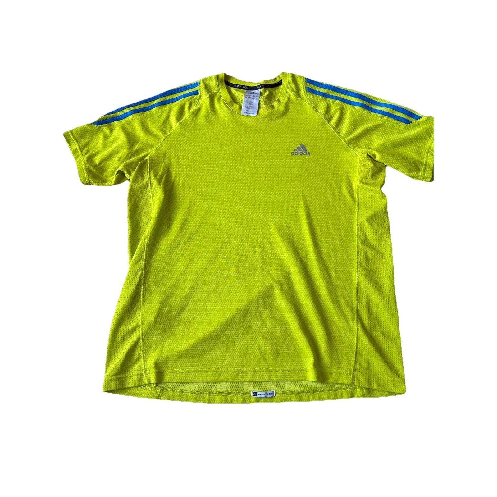Adidas Formotion Shirt Men’s L Neon Yellow 3 Stripe Blue Climate Cool Jersey Y2k