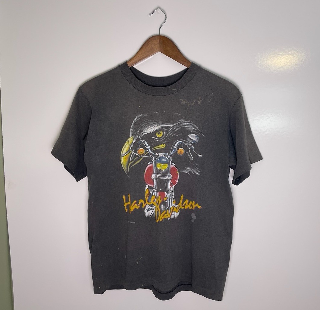 Vtg 80s Harley Davidson Eagle Head Fun Wear Single Stitch Biker T-Shirt Size L