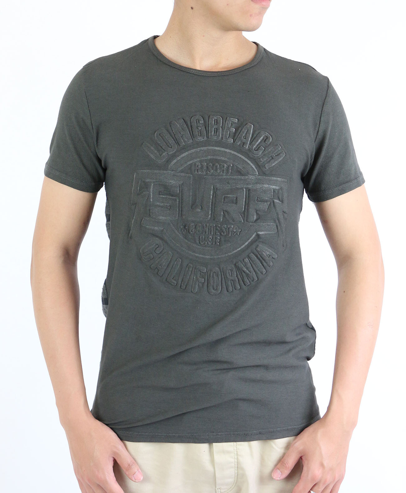 Mens Embossed Logo Short Sleeve Crew Neck Stripes T Shirt 33528