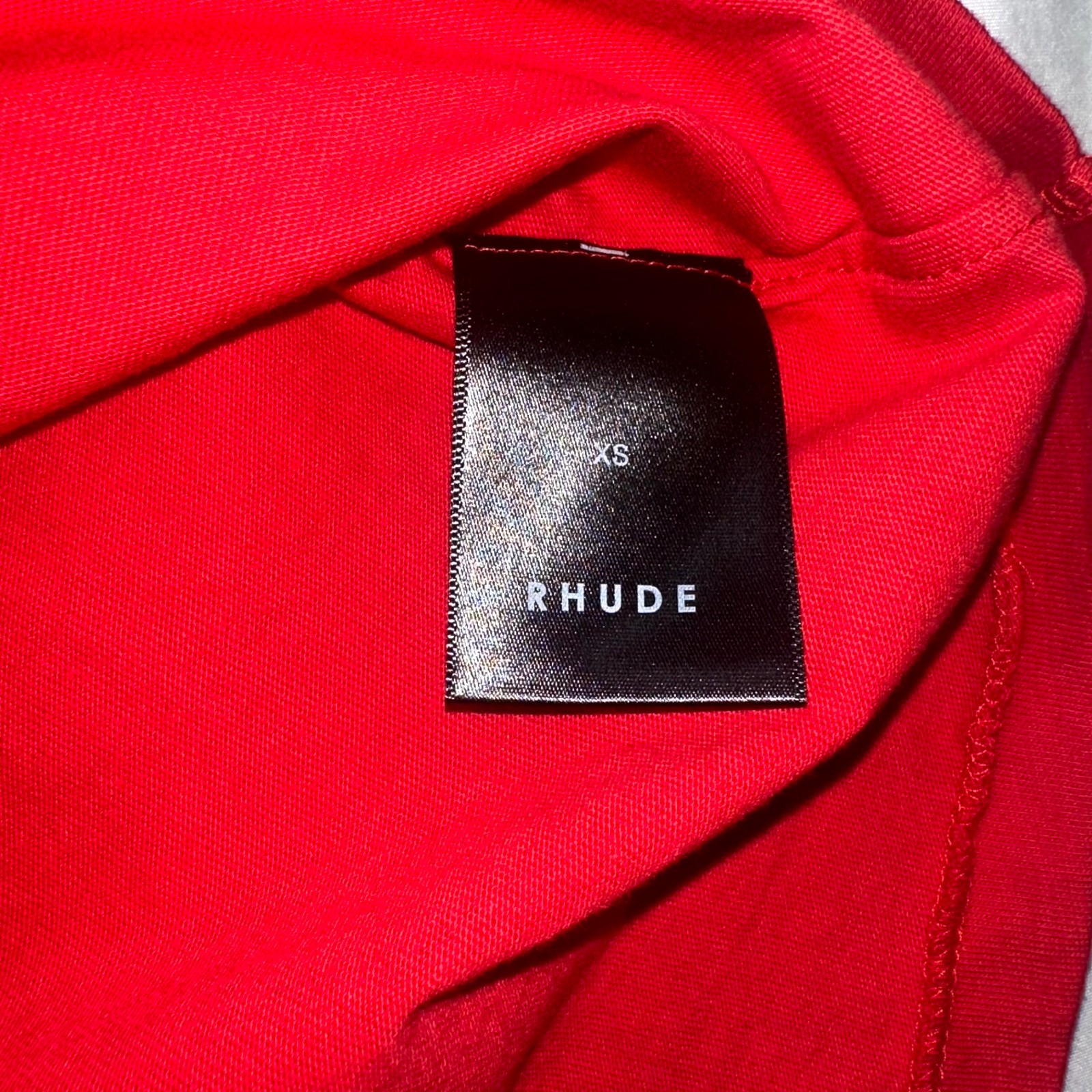 Rhude Reverse Tee Shirt Mens Extra Small Red Crew Neck Embroidered Logo Cotton