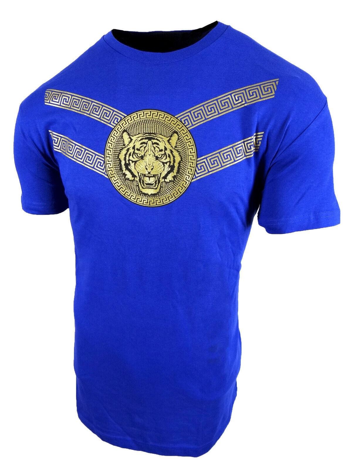 Mens T- Shirt Blue Black or Olive New Gold Luxury Stripe Prints Slim Fit
