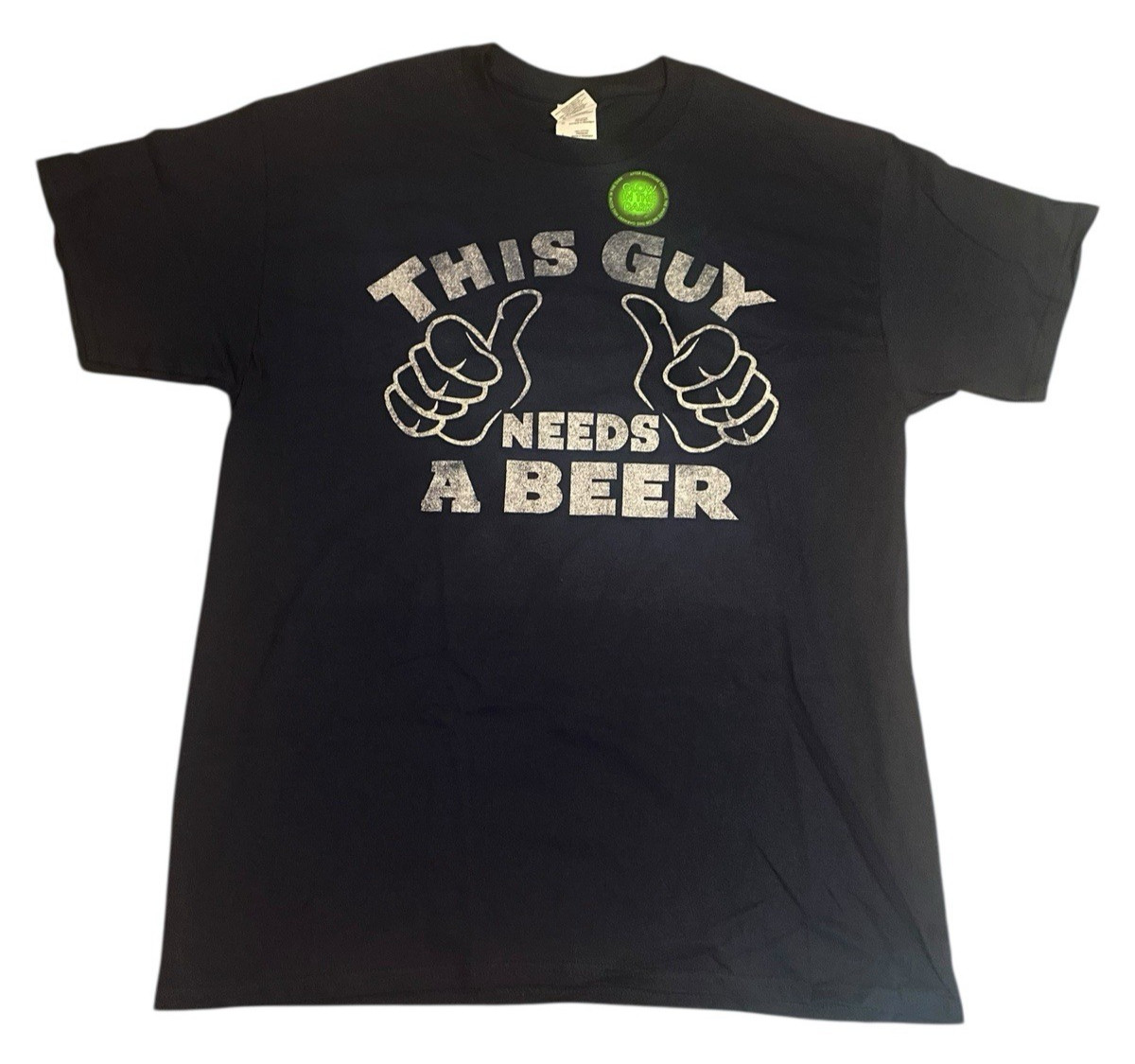 Gilden Funny Beer Graphic T-Shirt Men&rsquo;s L Short Sleeve Blue Glow in the Dark