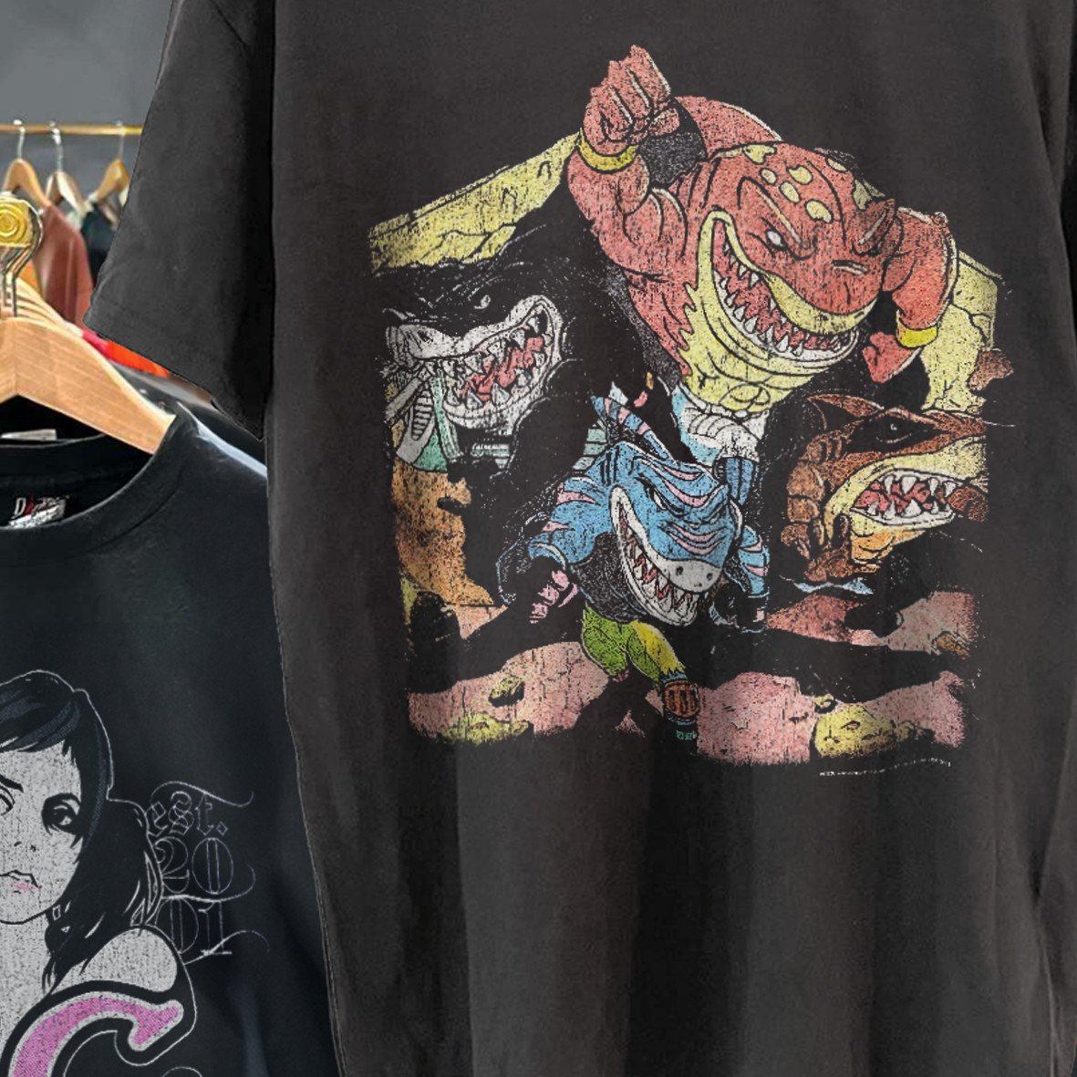 1995 Street Sharks Washed T-Shirt Black M
