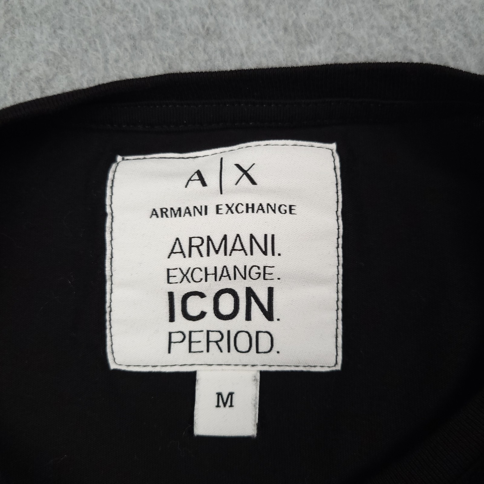 Armani Exchange Icon Period T-Shirt Men Medium Black Beaded Logo Luxury Designer