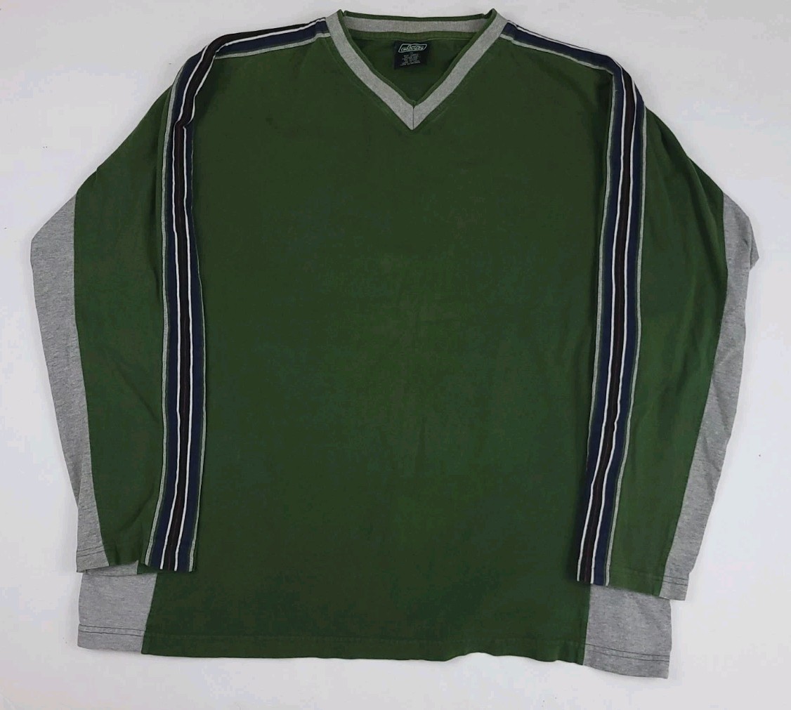 Vintage Y2k Left Coast Long Sleeve Stripe Sleeve V Neck T Shirt Skater 2000s USA